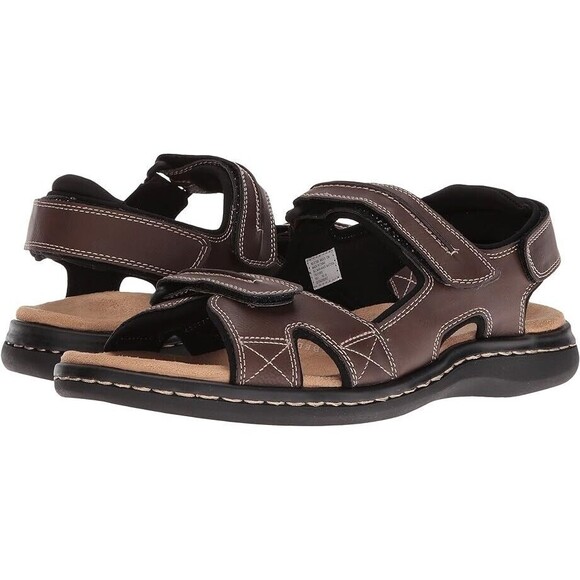 Dockers Sandals Mens 12 M Newpage Quarter Strap Sporty Brown Leather Shoes NEW